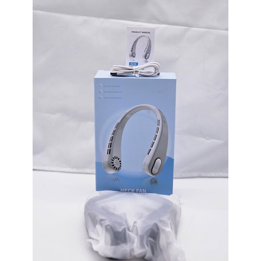 NEW Bladeless Neck Cooler Fan Outdoor Camping Walking USB Charge -Blue